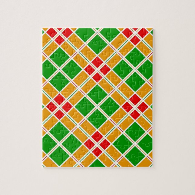 Bright Plaid Argyl green yellow pattern accessory Jigsaw Puzzle (Vertical)