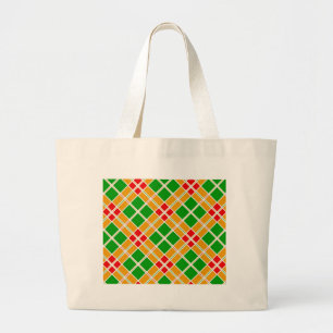 Bright Plaid Argyl green yellow pattern accessory Large Tote Bag