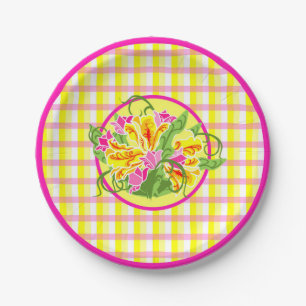 Bright Plaid & Tulip Plate