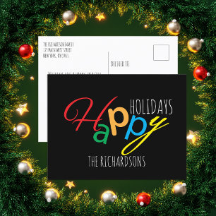 Bright Playful Typography Family Happy Holidays Holiday Postcard