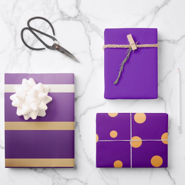 Bright Plum Purple and Gold  Wrapping Paper Sheet (Front)