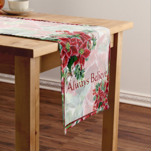 Bright poinsettias and holly custom Christmas  Short Table Runner