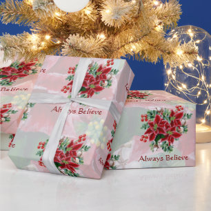 Bright poinsettias and holly custom Christmas Wrapping Paper