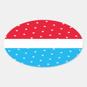 Bright Polka Dotted Red Sky Blue White Stripes Oval Sticker
