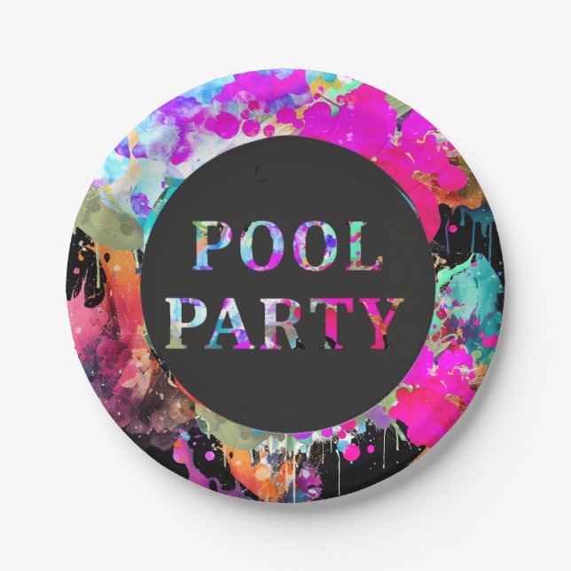 Bright Pool Party Birthday, Any Age,  Paper Plate (Front)