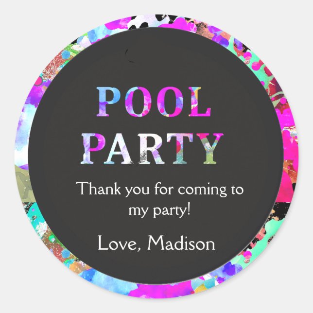 Bright Pool Party Birthday, Any Age, Thank You Classic Round Sticker (Front)