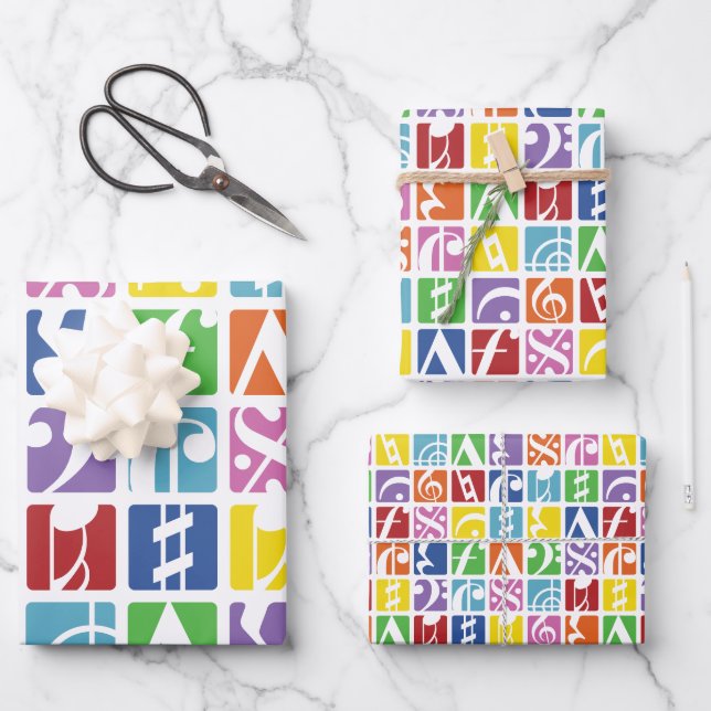 Bright Pop Art Colours Music Symbol Wrapping Paper Sheet (Front)