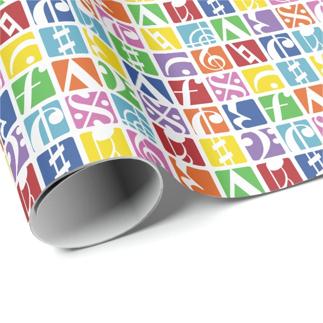 Bright Pop Art Colours Music Symbols Pattern Wrapping Paper (Roll Corner)