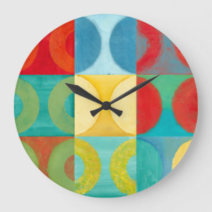 Bright Pop Art with Circles and Squares Large Clock