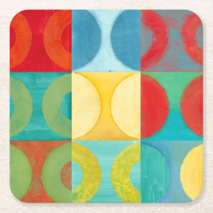 Bright Pop Art with Circles and Squares Square Paper Coaster