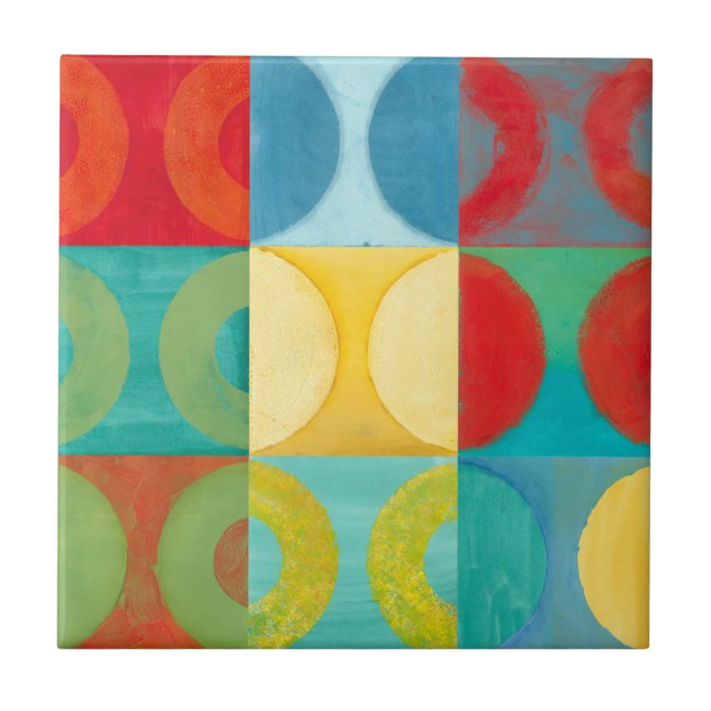 Bright Pop Art with Circles and Squares Tile (Front)