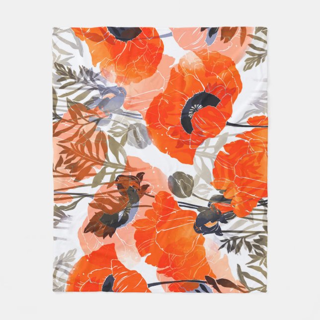Bright Poppies Imprints: Seamless Art Fleece Blanket (Front)