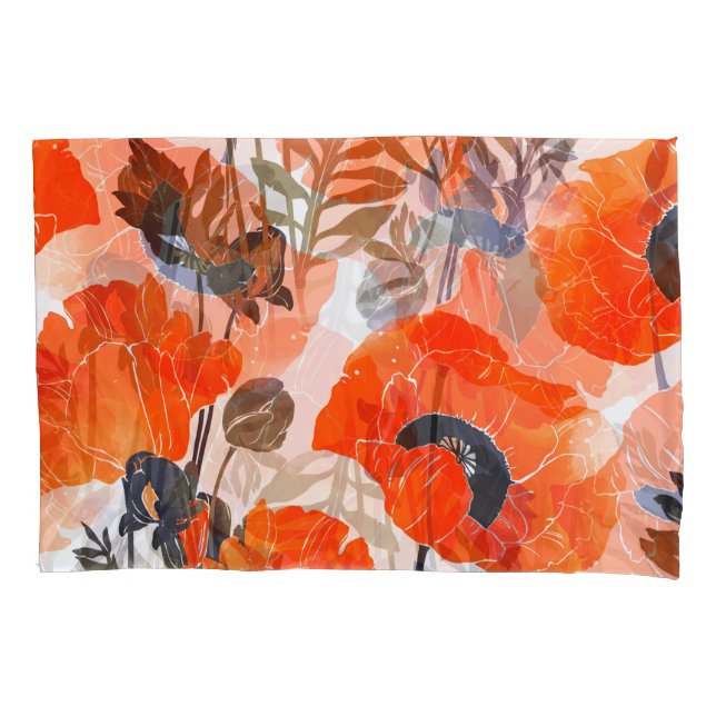 Bright Poppies Imprints: Seamless Art Pillowcase (Front)