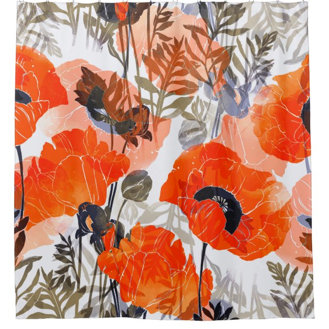 Bright Poppies Imprints: Seamless Art Shower Curtain (Front)