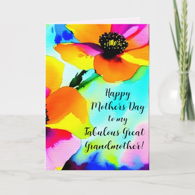Bright Poppy Great Grandmother Custom Mother's Day Card (Front)