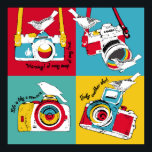 Bright poster in the style of pop art with image o<br><div class="desc">Bright poster in the style of pop art with image of a camera and birds on colour background. illustration.
photography,  art,  pop,  camera,  photograph,  bird,  nature,  vintage,  graphic design,  illustration,  decor,  travel,  beauty,  graphic,  background,  sketch,  wing,  bright,  old,  vintage,  illustration,  retro, </div>