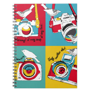Bright poster in the style of pop art with image o notebook
