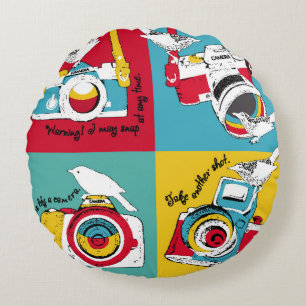 Bright poster in the style of pop art with image o round cushion
