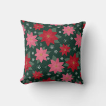 Bright Preppy Christmas Poinsettias Throw Pillow