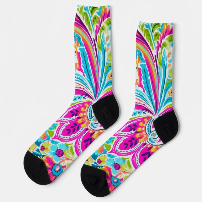 Bright Preppy Paisley Socks (Left)