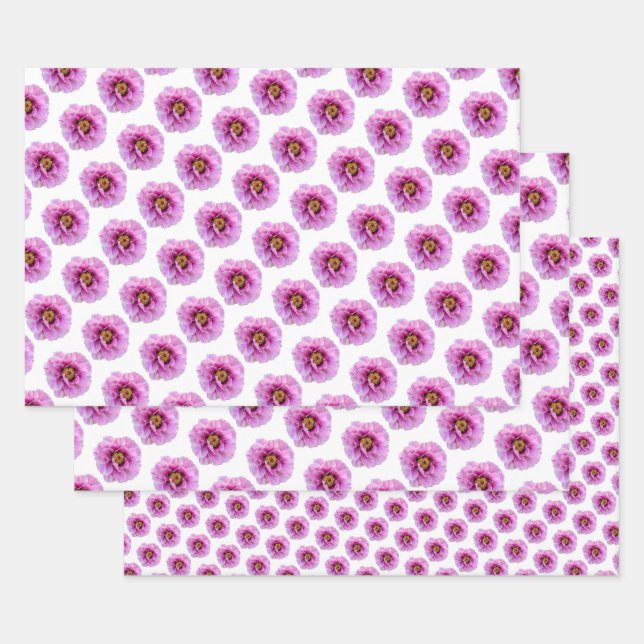 bright & pretty fuchsia pink peony wrapping paper sheet (Set)