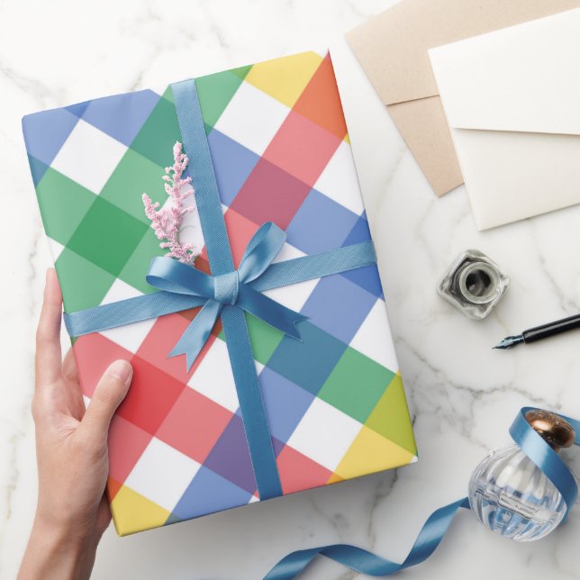 Bright Primary Colors Tartan Plaid Print Wrapping Paper (Gifting)