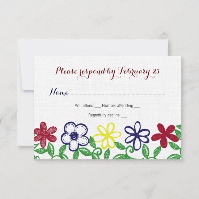 Bright Primary Colour Flowers RSVP Card (Front)
