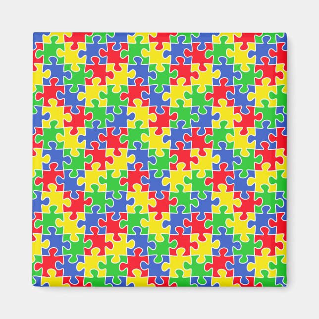 Bright Primary Colours Jigsaw Puzzle Pieces Magnet (Front)