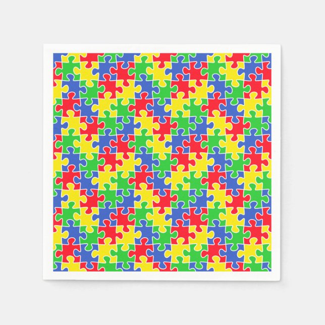 Bright Primary Colours Jigsaw Puzzle Pieces Napkin (Front)