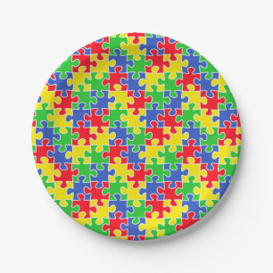 Bright Primary Colours Jigsaw Puzzle Pieces Paper Plate