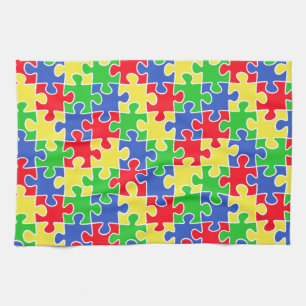 Bright Primary Colours Jigsaw Puzzle Pieces Tea Towel