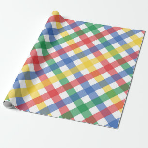 Bright Primary Colours Tartan Plaid Print Wrapping Paper