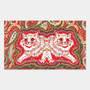 Bright Psychedelic Red Cats (by Louis Wain) Rectangular Sticker