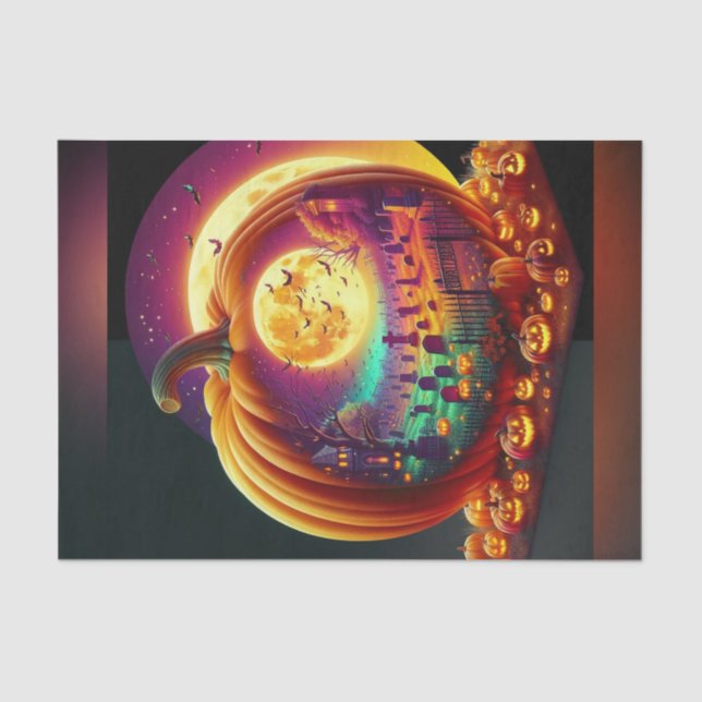 Bright Pumpkin Cemetery Halloween Decoupage Paper  (Front)