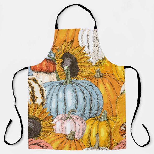 Bright pumpkins, sunflowers, hand-drawn pattern. apron (Front)