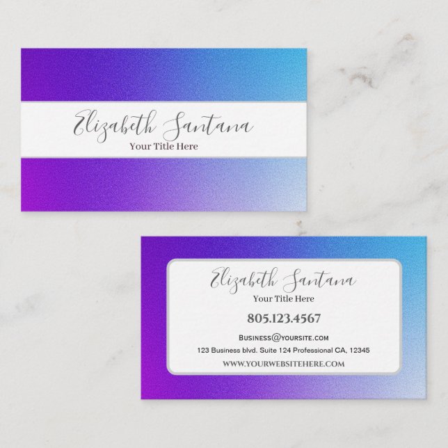 Bright Purple and Blue Glitter Gradient Business Card (Front/Back)
