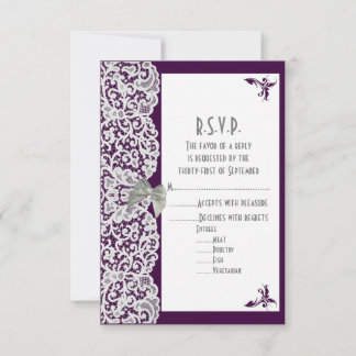 Bright purple and white lace wedding R.S.V.P RSVP Card