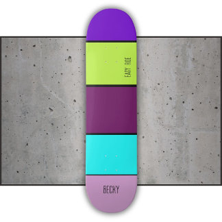 Bright purple and with odd colour striped skateboard