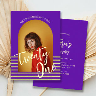Bright Purple Arch Photo 21st Birthday Party  Invitation