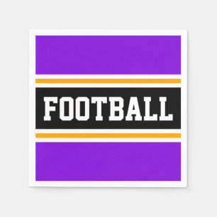 Bright Purple Black White Yellow FOOTBALL Stripes Napkin