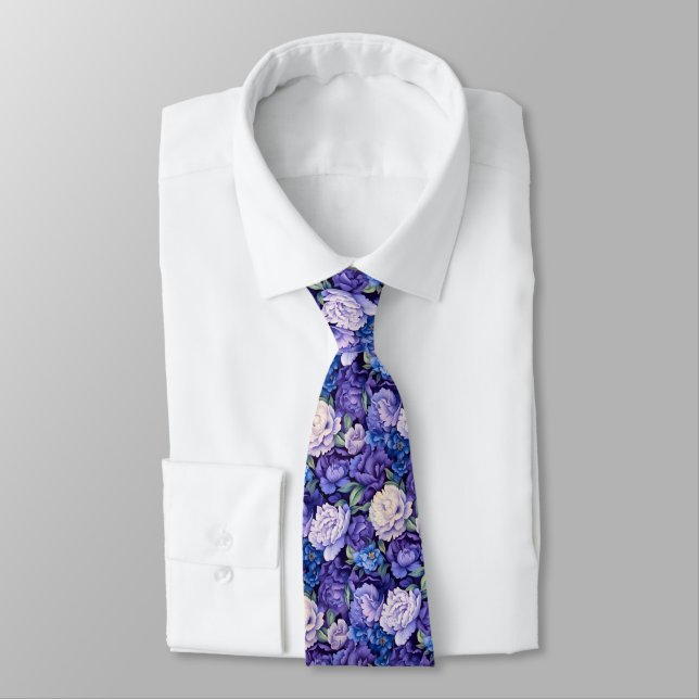 Bright purple blue white flowers tie (Tied)