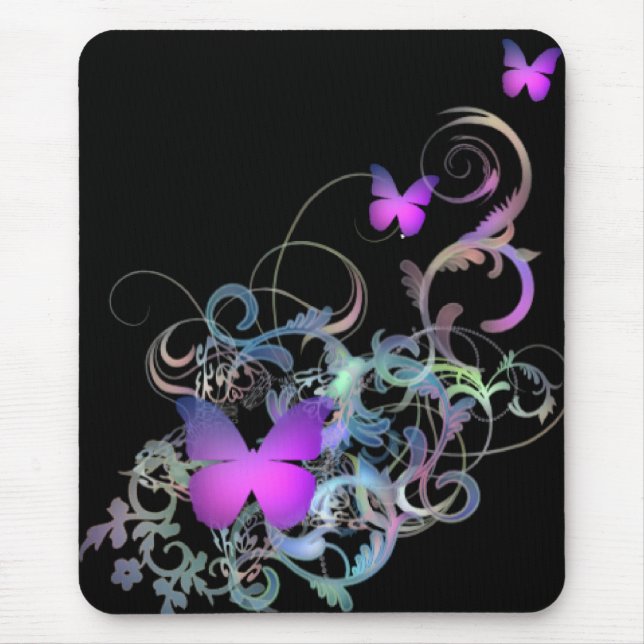 Bright Purple Butterfly Mouse Pad (Front)