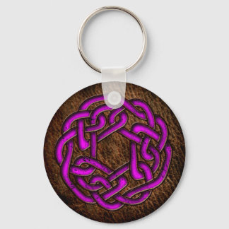 Bright purple celtic ornament on leather key ring