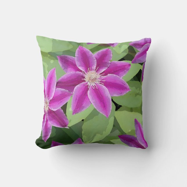 Bright purple Clematis square pillow (Front)