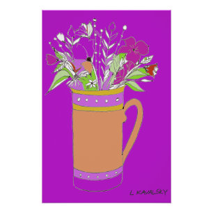 Bright Purple Colourful Flowers In A Mug Poster