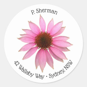 Bright Purple Coneflower Round Address Label