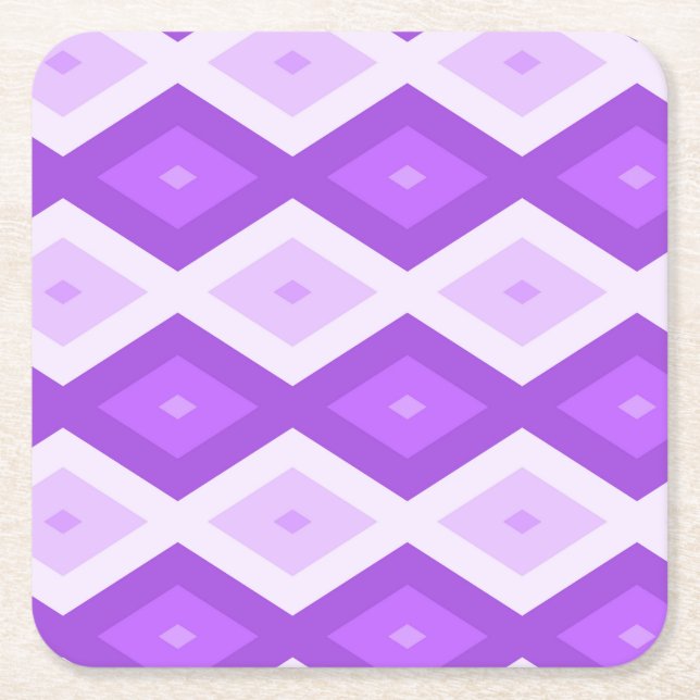Bright purple diamond pattern square paper coaster (Front)
