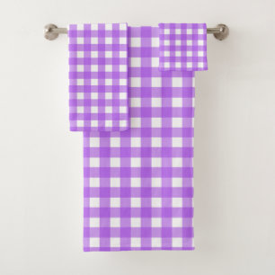 Bright purple gingham bath towel set