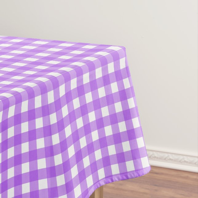 Bright purple gingham tablecloth (In Situ)