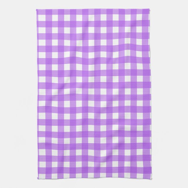 Bright purple gingham tea towel (Vertical)